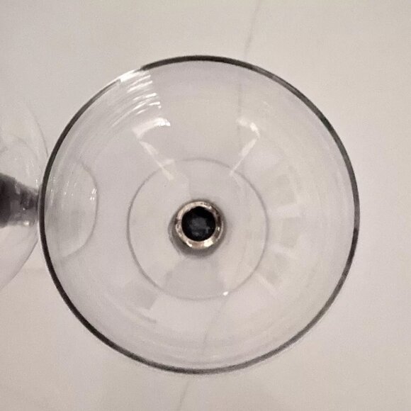 Hand-blown Art Deco Wiine Glasses Blue & Gold Stem clear bowl c. 1930 Vintage - Picture 3 of 5